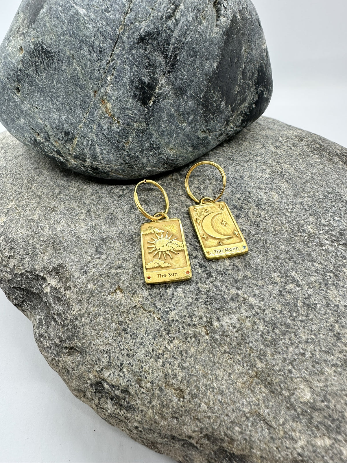 OLIVIA FRASER-BELL- Drop tarot card Sun & Moon earrings