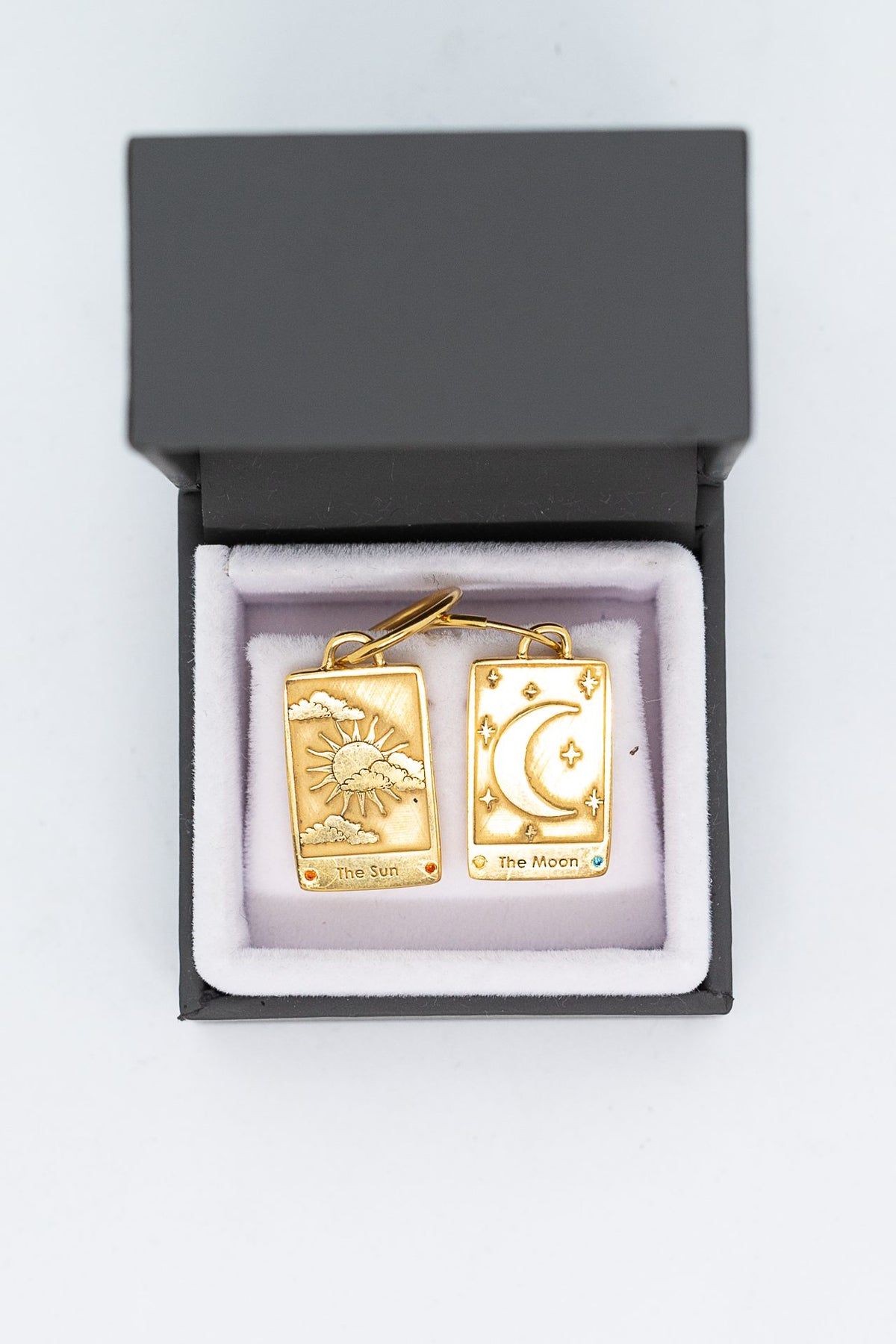 OLIVIA FRASER-BELL- Drop tarot card Sun & Moon earrings